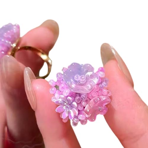 Yooghuge Dating Ringe Hortena Offene Ringe Verstellbare Fingerblumenfinger Schmuckharz Textur Für Party Und Geben Böhmisches Harz von Yooghuge