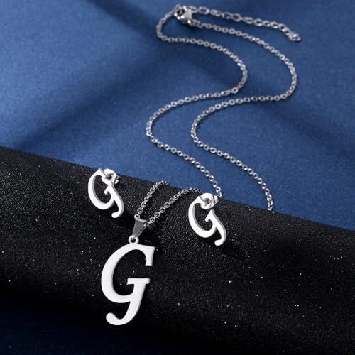 Yooghuge Edelstahl Anhänger Halskette Ohrstollen Set Modebrief Halskette Verstellbare Kette Für Mann Frau Buchstabe Ohrschmuck Für Frauen von Yooghuge