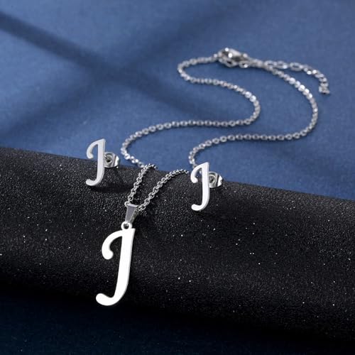Yooghuge Edelstahl Anhänger Halskette Ohrstollen Set Modebrief Halskette Verstellbare Kette Für Mann Frau Buchstabe Ohrschmuck Für Frauen von Yooghuge