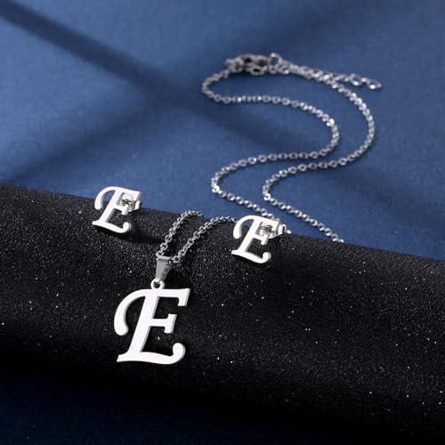 Yooghuge Edelstahl Anhänger Halskette Ohrstollen Set Modebrief Halskette Verstellbare Kette Für Mann Frau Buchstabe Ohrschmuck Für Frauen von Yooghuge