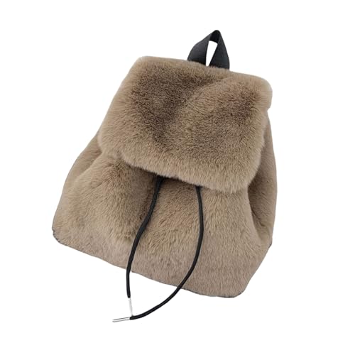 Yooghuge Elegant Weicher Pelziger Rucksack Mit Sicheren Kordelschließungen Klappen Deckt Fuzzy Plush Umhängetasche Für Frauen Mädchen Pelziger Rucksack von Yooghuge