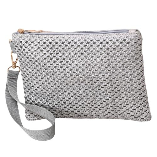 Yooghuge Elegante Strand Urlaubs Armbandtasche Für Frauen Böhmisch Gewebter Stroh Umschlag Tasche Vielseitige Reißverschlusstasche Vielseitige Strandtasche von Yooghuge