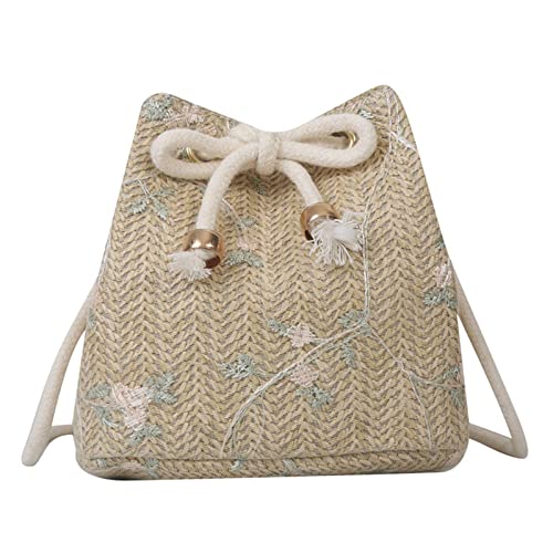 Yooghuge Frauen Kordelmessenbeutel Süße Eimer Schulter Weibliche Handgewebte Crossbody All Match Strohhalz Handbag Handgewebe Kreuzbody Für Frauen Drawess Eimer Süße Strohschulter von Yooghuge