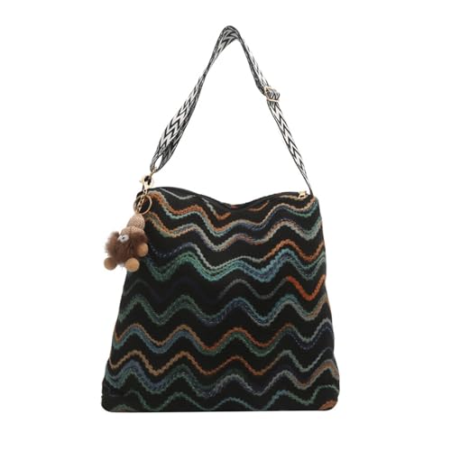 Yooghuge Frauen Mit Großer Kapazität Leinwand Umhängetasche Vintage Farbenfrohe Gestreiftes Gestrickter Mode Crossbody Eimer Beutel Mit Breitem Riemen Zum Einkaufen Geeignet von Yooghuge