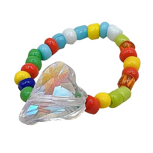 Yooghuge Herz Perlen Handgefertigt Farbenfrohe Perlen Stretchringe Party Schmuck Fashion Stapelbare Ringgeschenk Für Frauen Mädchen Herz Für Frauen Teen Mädchen Ästhetische Ringe von Yooghuge