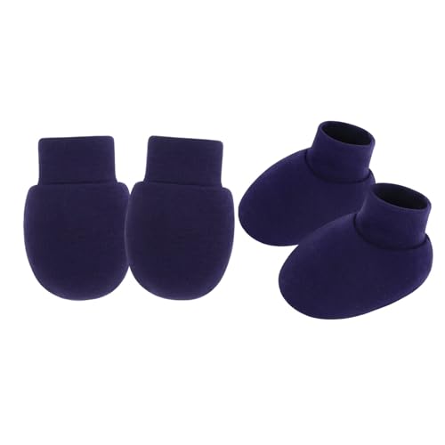 Yooghuge Neugeborene Anti Scratch Fäustlinge Und Socken Set Feste Farbe Baumwolle Baby Hand & Fußschutz Ärmel Für 0-6 Monate Kinderschutzschutzschutz von Yooghuge
