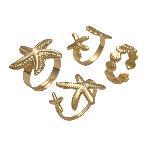 Yooghuge Packung 4 Strandweizschmuck Verstellbare Geometrische Ringe Für Frauen Gold & Silber Legierungschalenzubehör Heiße Tageskollektion Verstellbare Fingerringe von Yooghuge