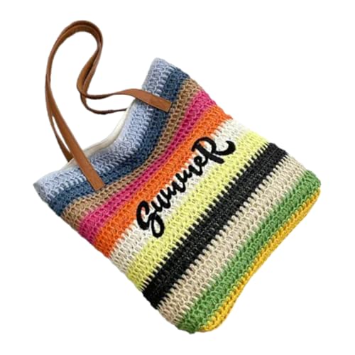 Yooghuge Regenbogen Gewebter Stickerei Strandtasche Bunte Stroh Design Umhängetasche Urlaub Handtasche Für Modische Frauen Urlaub Strohhalm von Yooghuge
