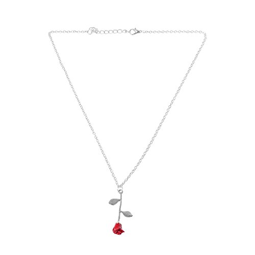 Yooghuge Rote Rose Anhänger Halskette Stylische Schönheit Und Biest Golden Gefüllt Halskette Schmuck Reize Begrüßung Geschenk Für Frauen Mädchen Schmetterling Für Mädchen von Yooghuge