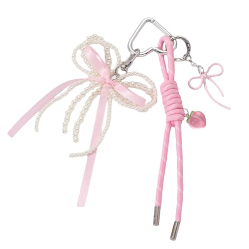 Yooghuge Schöner Herzschlüsselkettenbögen Keyring Geflochtenes Seil Schlüsselbeutel Charme Anhänger Ornamente Autodekorationen Schöne Herzbeutel Charme Bögen Schlüsselring Anhänger Ornamente von Yooghuge