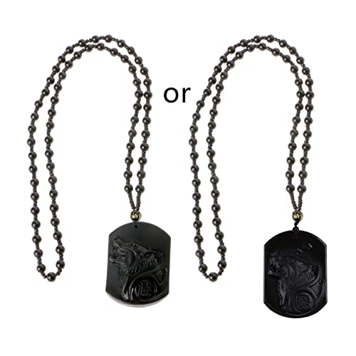 Yooghuge Halsketten, einfache Obsidian-Halskette mit Wolf-Kopf-Anhänger, verstellbare Kette, schwarzer Wolf, Totem, Glücks-Halskette, Geschenke für Damen und Herren von Yooghuge