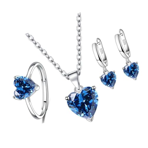 Yooghuge Sparkling Heart Design Kubikzirkonia Halskette Ohrringe Ringe Set Stylish Schmuck Set Für Frauen Mode Schmuck Geschenk Kubikzirkonia Herz Für Alltägliche Eleganzen von Yooghuge
