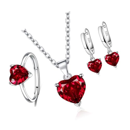 Yooghuge Sparkling Heart Design Kubikzirkonia Halskette Ohrringe Ringe Set Stylish Schmuck Set Für Frauen Mode Schmuck Geschenk Kubikzirkonia Herz Für Alltägliche Eleganzen von Yooghuge