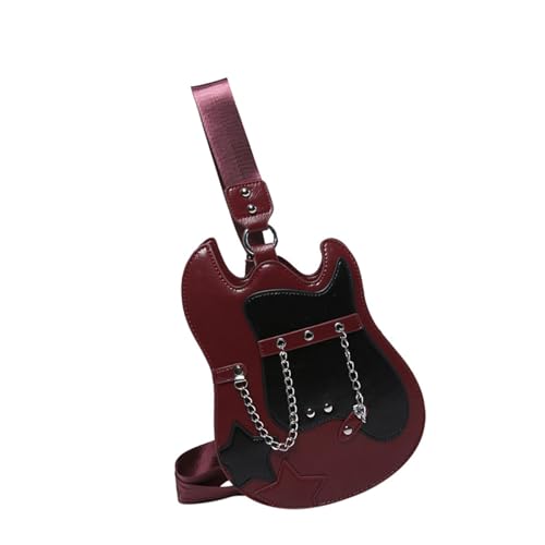 Yooghuge Stilvolle Gitarreförmige Crossbody Umhängetasche Für Frauen Punk Kette Dekore PU Leder Reißverschluss Geldbörse Mit Verstellbarem Riemen PU Lederumhängetasche von Yooghuge