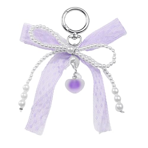 Yooghuge Stylish Ribbon Bowknot Rucksack Keyring Mode Keychain Elegant Perlen Charm Pendelless Zubehör Geschenk Für Frauenauto Schlüsselzauber von Yooghuge