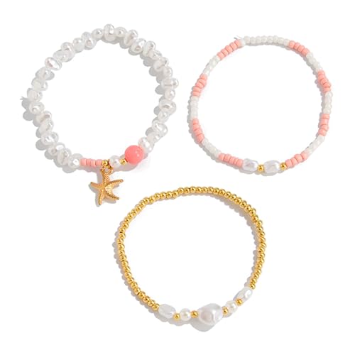 Yooghuge Verstellbarer Perlenarmband Mit Schale Und Perlen Mehrschichtiger Handchain Stapelschmuck Für Frauen Böhmische Perlenarmbandstapel von Yooghuge