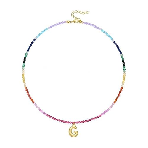 Yooghuge Verstellbarer Regenbogen Brudeler Buchstabe Halskette Mit Farbenfrohen Edelsteinen Perlen 14K Gold Plattiert Strandschmuckzubehör Einzigartiger Brief Anhänger Schmuck Schmuck von Yooghuge