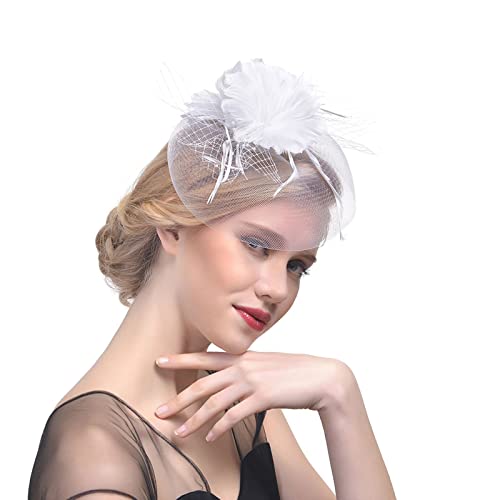 Blume Hut Damen Fascinator Hut Blume Mesh Federn Clip Kopfschmuck Haarschmuck für Party Kirche Hochzeit Cocktail Jockey Club Blumenhochzeitsrennen Party Faszinator Net Hut Faszinator von Yookstar