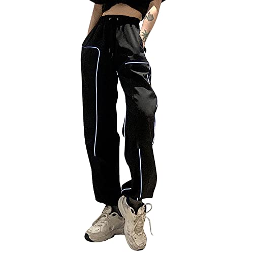 Cargohose Damen Baggy Y2k,Straight Sweathose Elastische Bund Hosen Weite Hose Hip Hop Cargohose Damen Schlaghose Sport Jogginghose Streatwear Mode Parachute Pants für Frauen Lose Cargo Hose von Yookstar