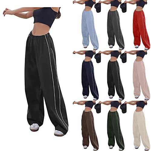 Cargohose Damen Baggy Y2k,Straight Sweathose Elastische Bund Hosen Weite Hose Hip Hop Cargohose Damen Schlaghose Sport Jogginghose Streatwear Mode Parachute Pants für Frauen Lose Cargo Hose von Yookstar