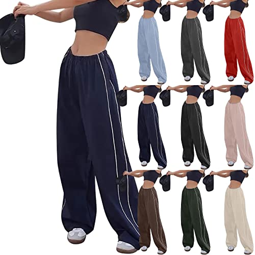 Cargohose Damen Baggy Y2k,Straight Sweathose Elastische Bund Hosen Weite Hose Hip Hop Cargohose Damen Schlaghose Sport Jogginghose Streatwear Mode Parachute Pants für Frauen Lose Cargo Hose von Yookstar