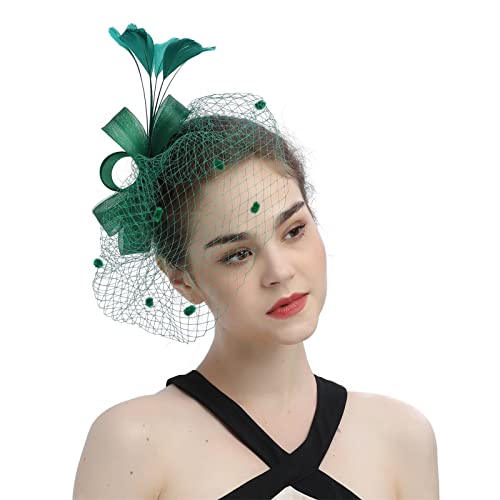 Damen Bankett Hut Damen Fascinator Hair Clip Hut Bankett Hut Stirnband Feder Blume Schleier Bowler Braut Hut für Cocktail Hochzeit Fascinator Mit Stirnbandclip Für Hochzeitsdekorationen von Yookstar