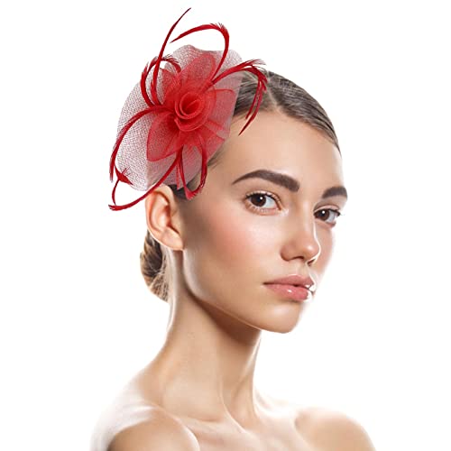 Damen Fascinator Hut Fascinator Hut Feder Mesh Netz Schleier Party Hut Ascot Hüte Blume Derby Hut mit Clip und Stirnband für Frauen Hochzeit Cocktail Tea Party für Frauen und Mädchen von Yookstar