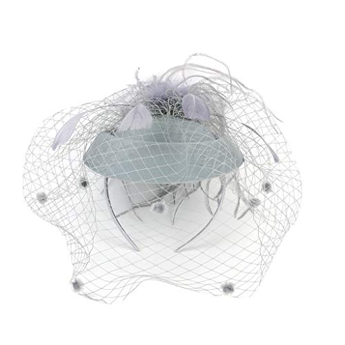 Damen Fascinators Hut Damen Fascinator Hair Clip Hut Bankett Hut Stirnband Feder Blume Schleier Bowler Braut Hut für Cocktail Hochzeit Blumenhochzeitsrennen Party Faszinator Net Hat von Yookstar