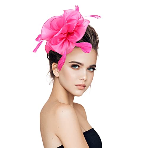 Damen Hut Fascinator Hut Feder Mesh Netz Schleier Party Hut Ascot Hüte Blume Derby Hut mit Clip und Stirnband für Frauen mit Stirnbandclip -Netz Blume Kopfstück Cocktail Pillbox Hut von Yookstar