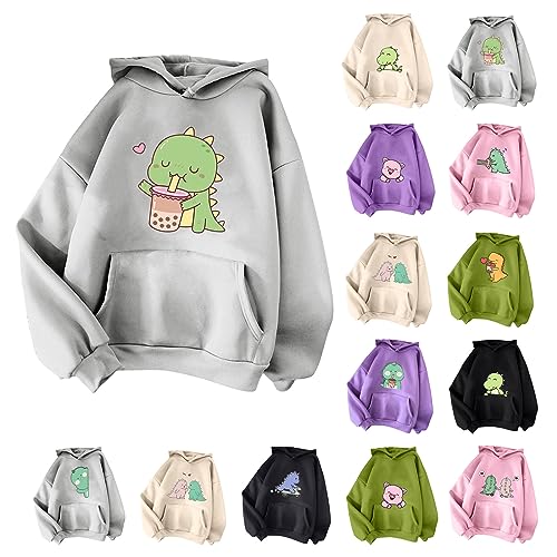 Damen Kapuzenpullover Kawaii Soft Hoodie Niedliche Dinosaurier Anime Print Lange Ärmel Herbst Winter Sweatshirt Teenager Mädchen Hoodie Pullover Kapuzenpullover Pullover Y2K Hoodies for Girls von Yookstar