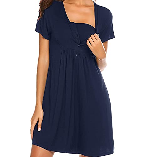 Damen Sommer Maxikleid Damen Nachthemd Geburt Stillnachthemd Baumwolle Nachtwäsche Umstandsnachthemd mit Knopfleiste Nachtkleid Umstandsnachthemd Nachthemd äRmellos Baumwolle Maternity Dress von Yookstar