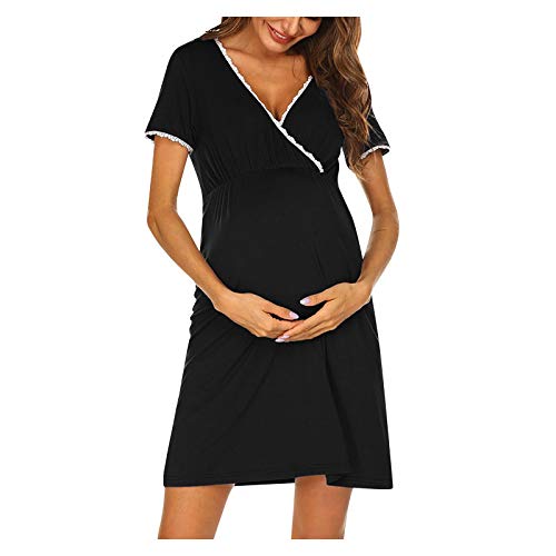 Damen Sommer Maxikleid Damen Nachthemd Geburt Stillnachthemd Baumwolle Nachtwäsche Umstandsnachthemd mit Knopfleiste Nachtkleid Umstandsnachthemd Nachthemd äRmellos Baumwolle Maternity Dress von Yookstar