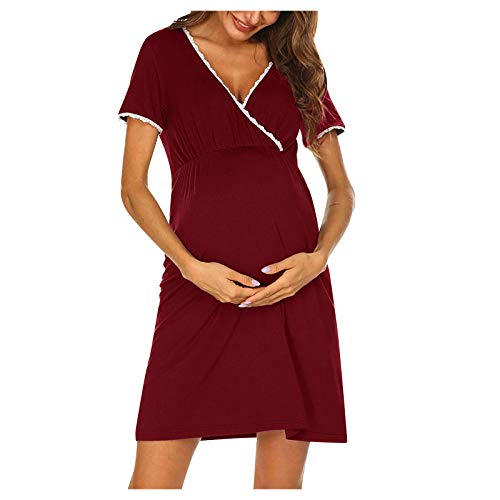 Damen Sommer Maxikleid Damen Nachthemd Geburt Stillnachthemd Baumwolle Nachtwäsche Umstandsnachthemd mit Knopfleiste Nachtkleid Umstandsnachthemd Nachthemd äRmellos Baumwolle Maternity Dress von Yookstar