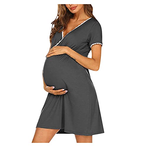 Damen Sommer Maxikleid Damen Nachthemd Geburt Stillnachthemd Baumwolle Nachtwäsche Umstandsnachthemd mit Knopfleiste Nachtkleid Umstandsnachthemd Nachthemd äRmellos Baumwolle Maternity Dress von Yookstar