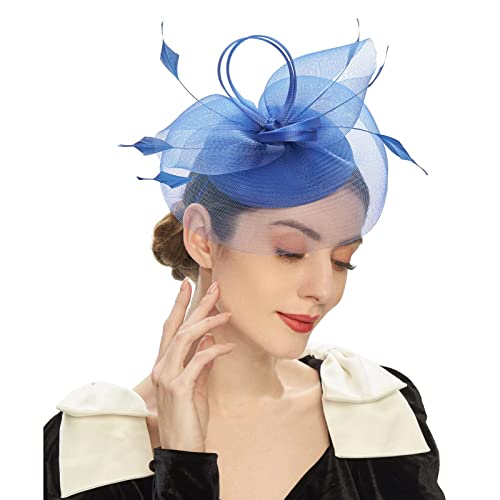 Fascinator Hochzeit Fascinator Hüte für Frauen Pillbox Hut mit Schleier Stirnband und Einer Gegabelten Clip Tea Party Kopfbedeckung Fascinator Mit Stirnbandclip Für Hochzeitsdekorationen von Yookstar