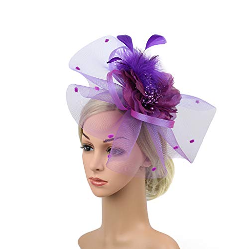 Fascinator Hut Damen Damen Fascinator Hair Clip Hut Bankett Hut Stirnband Feder Blume Schleier Bowler Braut Hut für Cocktail Hochzeit Kostüm Haarspange Haarnadel Hut Vintage Hüte für Frauen von Yookstar