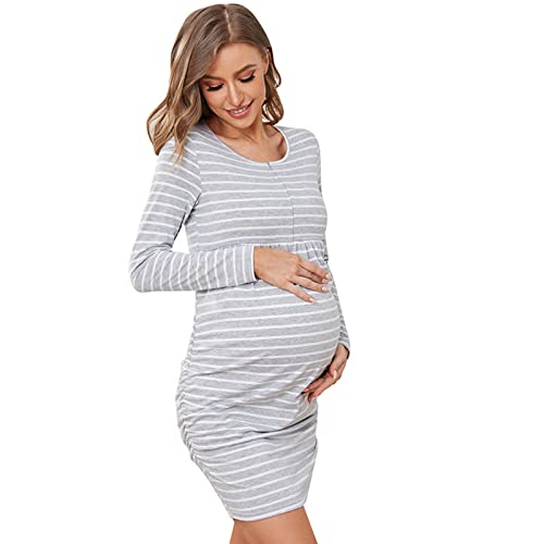 NachtwäSche FüR Schwangere Nachthemd Damen Geburt Stillnachthemd Kurzarm Schlafanzug Schwangerschaft Pyjama Nachtwäsche mit Durchgehender Knopfleiste Kleidung FüR Entbindung von Yookstar