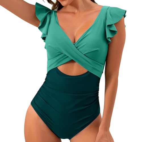 Yookstar Damen Badeanzug Bauchweg Monokini Sexy Wickeloptik V Ausschnitt Zierausschnitten Bauchweg Raffungen Einteilige Bademode Swimsuit von Yookstar