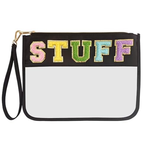 Reise Kosmetiktasche Groß Damen schminktasche mit Chenille Brief klar Reißverschluss Make up Tasche Nylon Cosmetic Bag wasserdichte Reise Makeup Bag Transparent Kulturbeutel Organizer für Mädchen von Yoolhamy