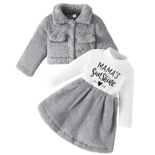Yoolhamy 2PCS Baby Mädchen Winterkleid und Samt Strickjacke Sets Kleinkind Langarm verdickt Plüsch Mantel Kleider Outfit von Yoolhamy