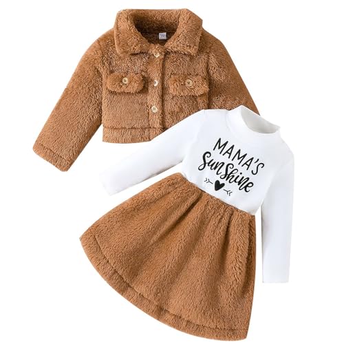 Yoolhamy 2PCS Baby Mädchen Winterkleid und Samt Strickjacke Sets Kleinkind Langarm verdickt Plüsch Mantel Kleider Outfit von Yoolhamy