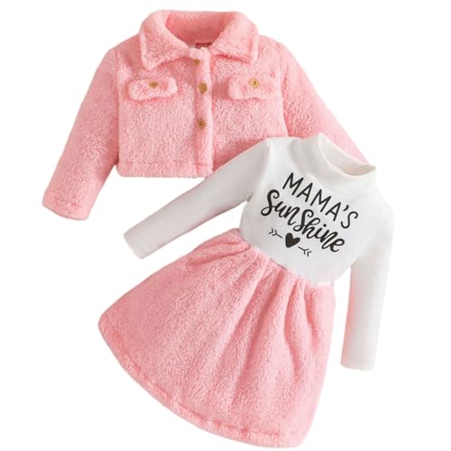 Yoolhamy 2PCS Baby Mädchen Winterkleid und Samt Strickjacke Sets Kleinkind Langarm verdickt Plüsch Mantel Kleider Outfit von Yoolhamy