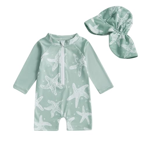 Yoolhamy Baby Badeanzug Junge Einteiliger Badebekleidung UV Schutz Schwimmanzug Langarm mit Sonnenhut von Yoolhamy