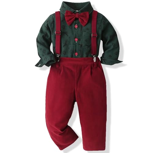 Yoolhamy Baby Junge Weihnachten Outfit Anzug Kleinkinder Xmas 3PCS Fliege Hemd und Hosenträger Hose Gentleman Set von Yoolhamy
