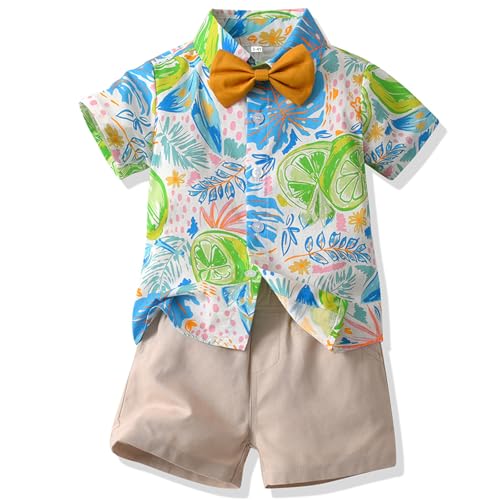 Yoolhamy Baby Jungen Hawaii Hemd Sommerkleidung Outfits Anzug Babykleidung Gentleman Kinder kleidung mit Shorts und Fliege von Yoolhamy