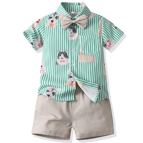 Yoolhamy Baby Jungen Hawaii Hemd Sommerkleidung Outfits Anzug Babykleidung Gentleman Kinder kleidung mit Shorts und Fliege von Yoolhamy