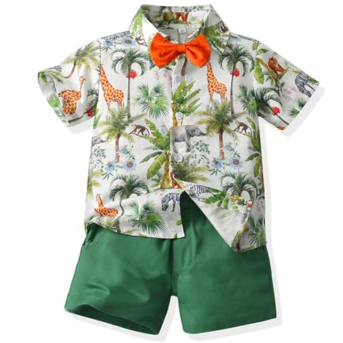 Yoolhamy Baby Jungen Hawaii Hemd Sommerkleidung Outfits Anzug Babykleidung Gentleman Kinder kleidung mit Shorts und Fliege von Yoolhamy