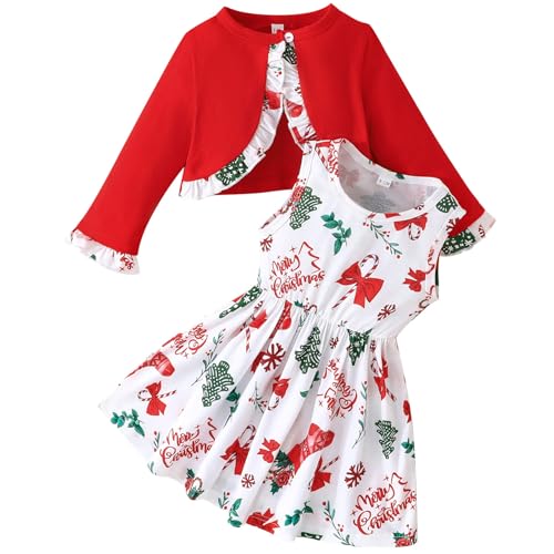 Yoolhamy Baby Mädchen Kleid und Strickjacke Sets Kleinkind Floral Print ärmelloses Kleid und Lange Ärmel Mantel 2Pcs Outfits von Yoolhamy