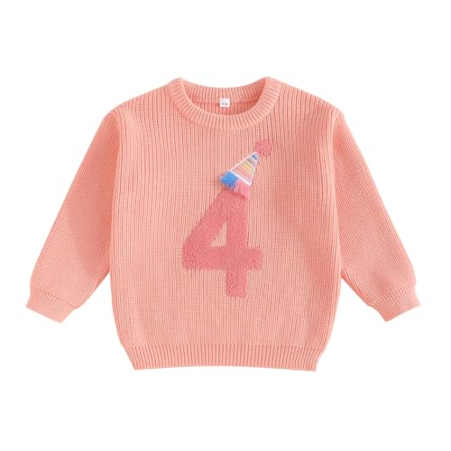 Yoolhamy Baby Mädchen Pullover Kinder Strickpullover Langarm Geburtstagspullover Strickoutfit Sweatshirt Handgesticktem Zahlen Strickwaren für Kleinkind Jumper Casual Winterkleidung, 4-5 Jahre von Yoolhamy