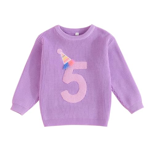 Yoolhamy Baby Mädchen Pullover Kinder Strickpullover Langarm Geburtstagspullover Strickoutfit Sweatshirt Handgesticktem Zahlen Strickwaren für Kleinkind Jumper Casual Winterkleidung, 5-6 Jahre von Yoolhamy